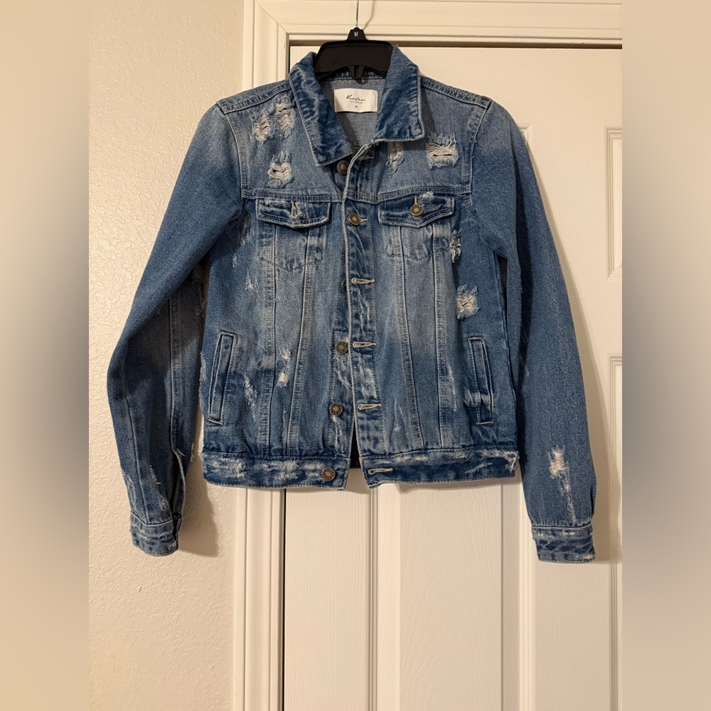 KanCan Distressed Light Blue Denim Jacket